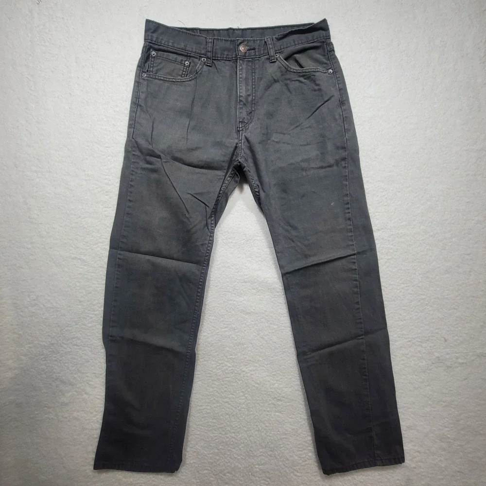 Levis 505 Straight Leg Denim Jeans Men 34X32 Gray Regular Fit White (32x30)